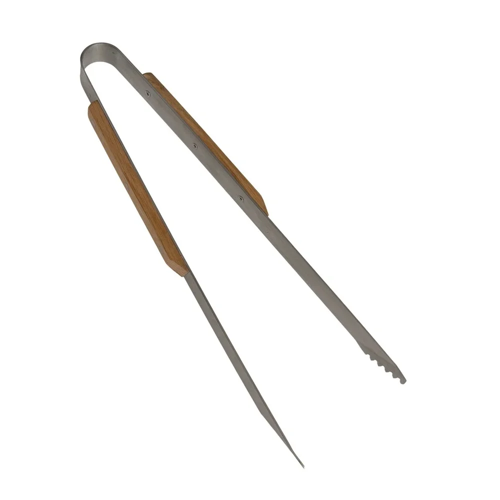 BergHOFF Stainless Steel BBQ Grill Tongs Wood Handle Extra Long 15
